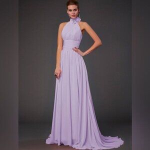 Hebeos A-Line Halter Lilac Flower Long Chiffon Formal Dress Size 8/10 Custom